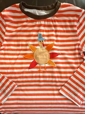 Orange Stripe Turkey Appliqué Kids Top